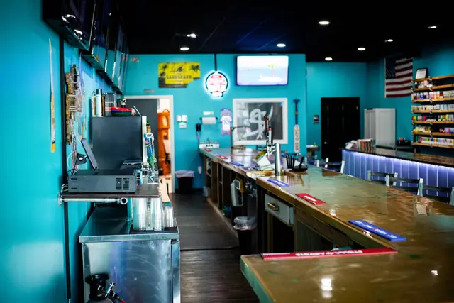 The bar top looking toward the back of the room